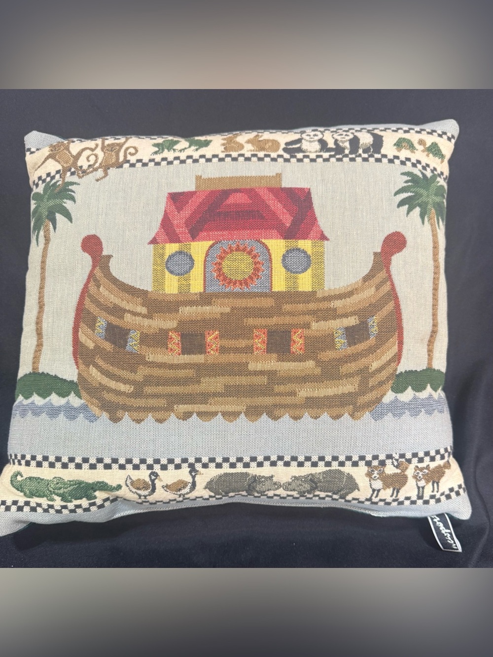 Noah’s Ark Animal Tapestry Throw Pillow 16x16